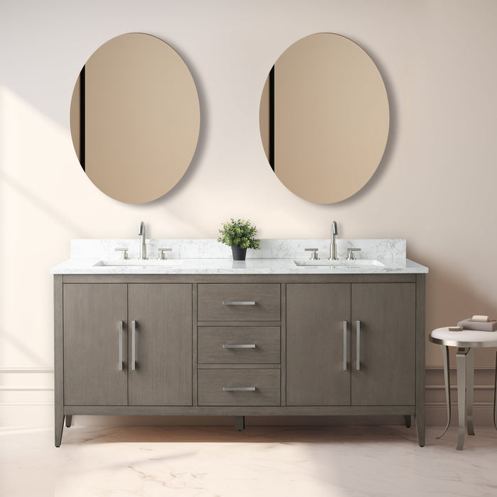 72” Double Sink Bathroom Vanity Cabinet with Engineered Marble Top - HomeBeyond