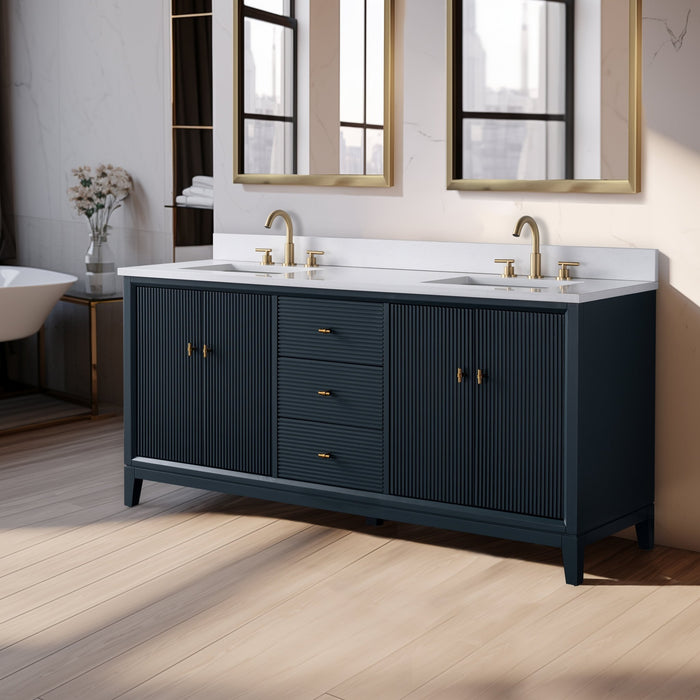 72" Double Sink Freestanding Bath Vanity Cabinet with White Engineered Marble Top - HomeBeyond