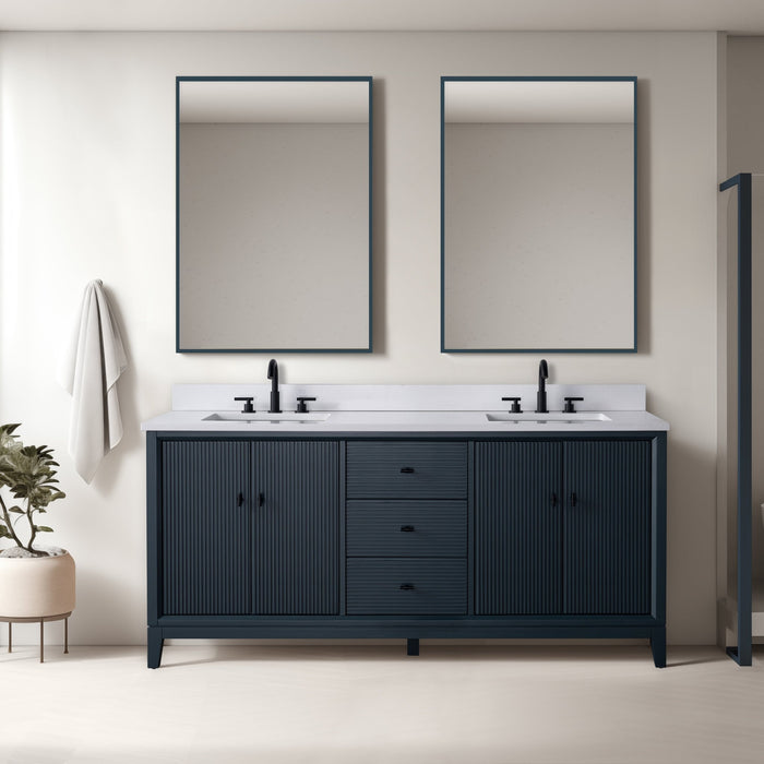 72" Double Sink Freestanding Bath Vanity Cabinet with White Engineered Marble Top - HomeBeyond