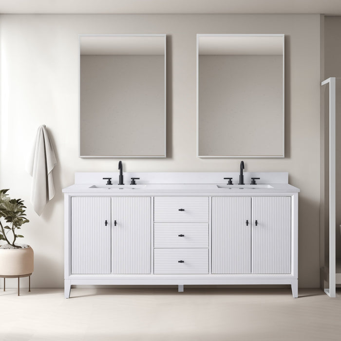 72" Double Sink Freestanding Bath Vanity Cabinet with White Engineered Marble Top - HomeBeyond