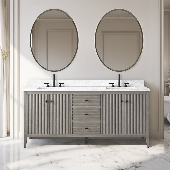 72" Double Sink Freestanding Bathroom Vanity with Engineered Marble Top - HomeBeyond