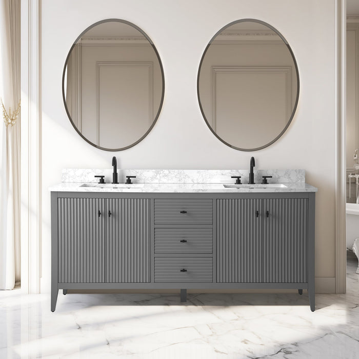 72" Double Sink Freestanding Bathroom Vanity with Engineered Marble Top - HomeBeyond