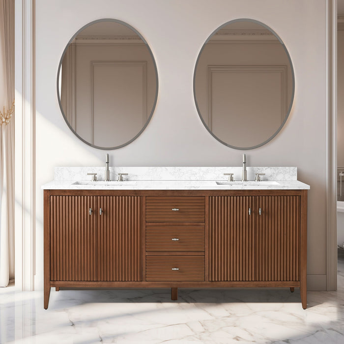 72" Double Sink Freestanding Bathroom Vanity with Engineered Marble Top - HomeBeyond