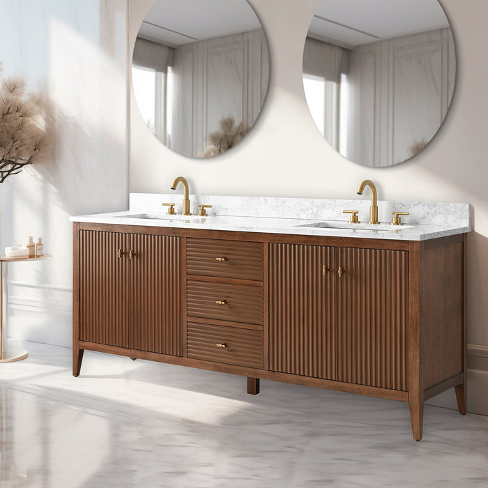 72" Double Sink Freestanding Bathroom Vanity with Engineered Marble Top - HomeBeyond