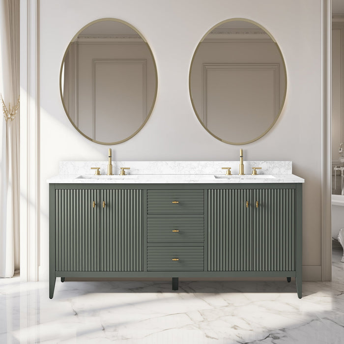 72" Double Sink Freestanding Bathroom Vanity with Engineered Marble Top - HomeBeyond