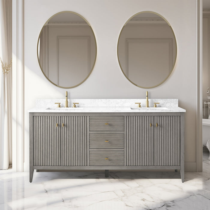 72" Double Sink Freestanding Bathroom Vanity with Engineered Marble Top - HomeBeyond