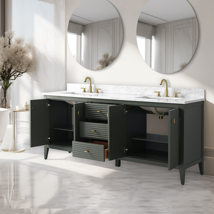 72" Double Sink Freestanding Bathroom Vanity with Engineered Marble Top - HomeBeyond