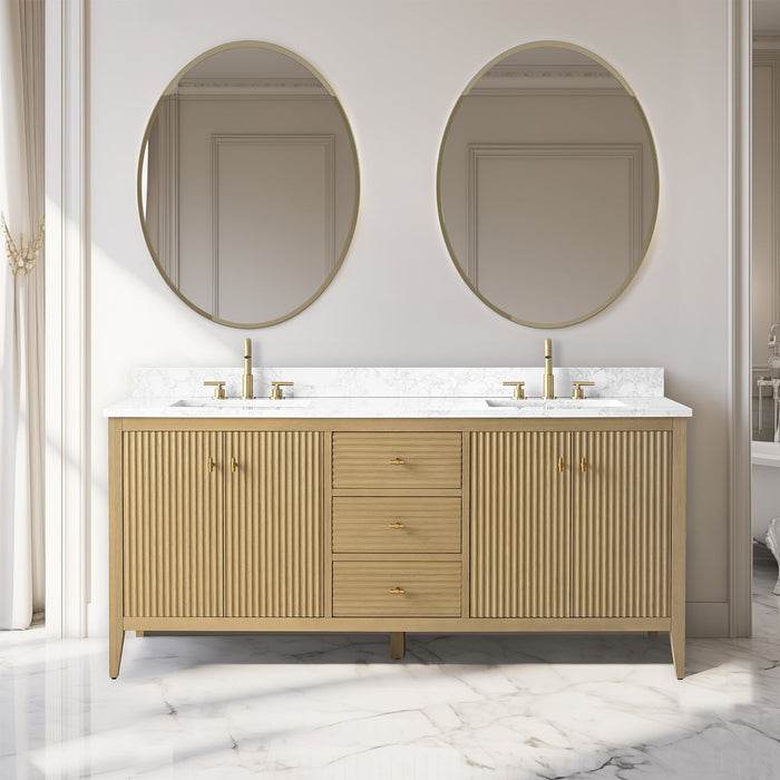 72" Double Sink Freestanding Bathroom Vanity with Engineered Marble Top - HomeBeyond