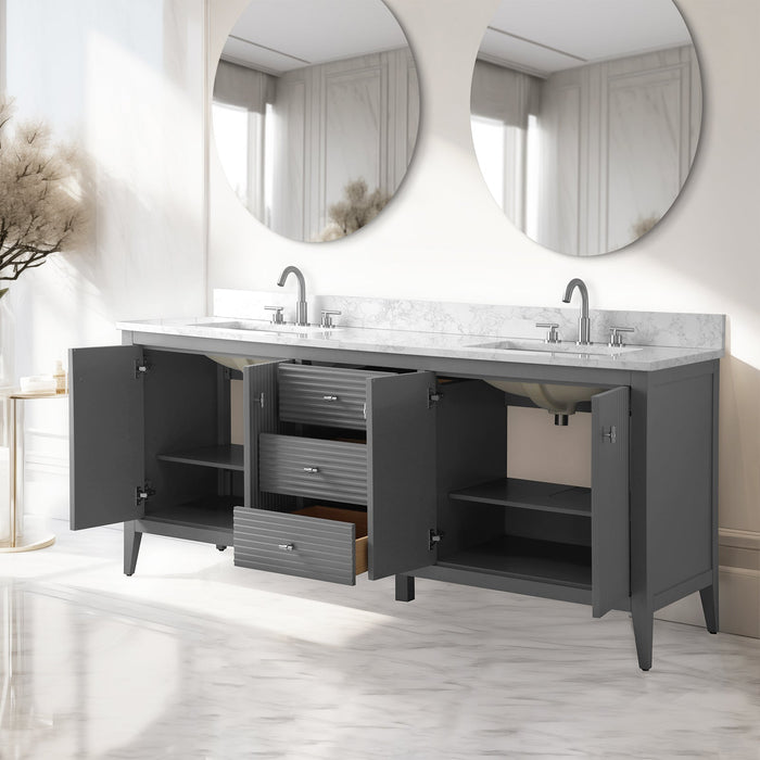 72" Double Sink Freestanding Bathroom Vanity with Engineered Marble Top - HomeBeyond