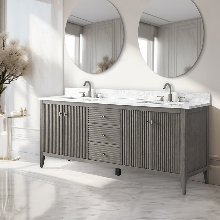 72" Double Sink Freestanding Bathroom Vanity with Engineered Marble Top - HomeBeyond