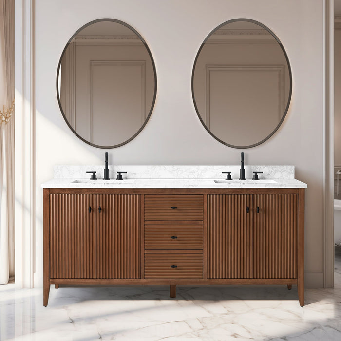 72" Double Sink Freestanding Bathroom Vanity with Engineered Marble Top - HomeBeyond