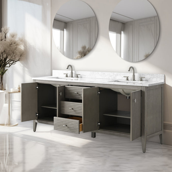 72" Double Sink Freestanding Bathroom Vanity with Engineered Marble Top - HomeBeyond