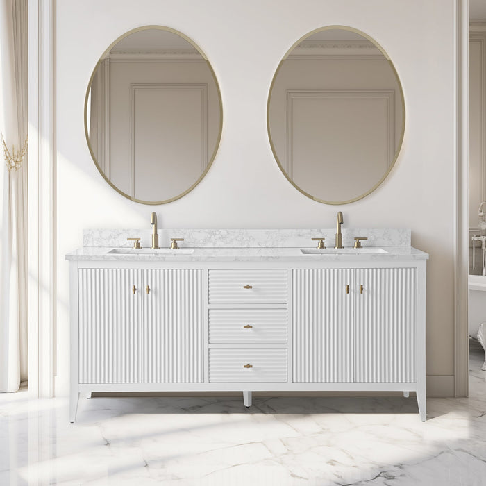 72" Double Sink Freestanding Bathroom Vanity with Engineered Marble Top - HomeBeyond