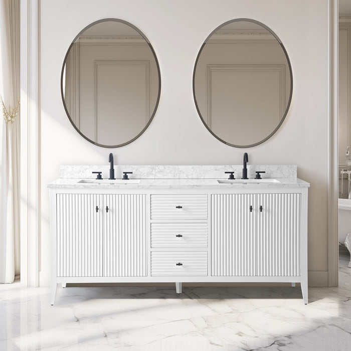 72" Double Sink Freestanding Bathroom Vanity with Engineered Marble Top - HomeBeyond