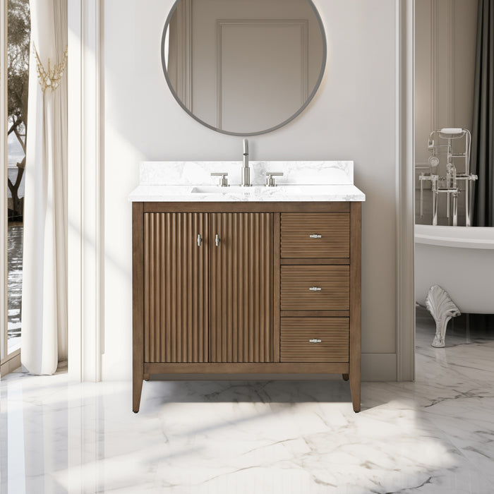 36” Single Sink Bathroom Vanity Cabinet with Engineered Marble Top