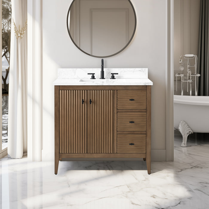 36” Single Sink Bathroom Vanity Cabinet with Engineered Marble Top