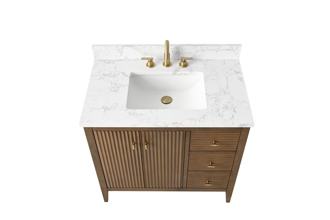 36” Single Sink Bathroom Vanity Cabinet with Engineered Marble Top