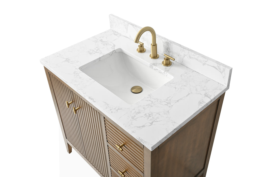 36” Single Sink Bathroom Vanity Cabinet with Engineered Marble Top