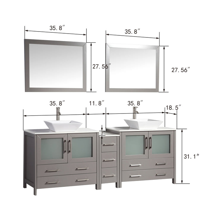 Ravenna 84" Double Sink Bathroom Vanity Combo Set