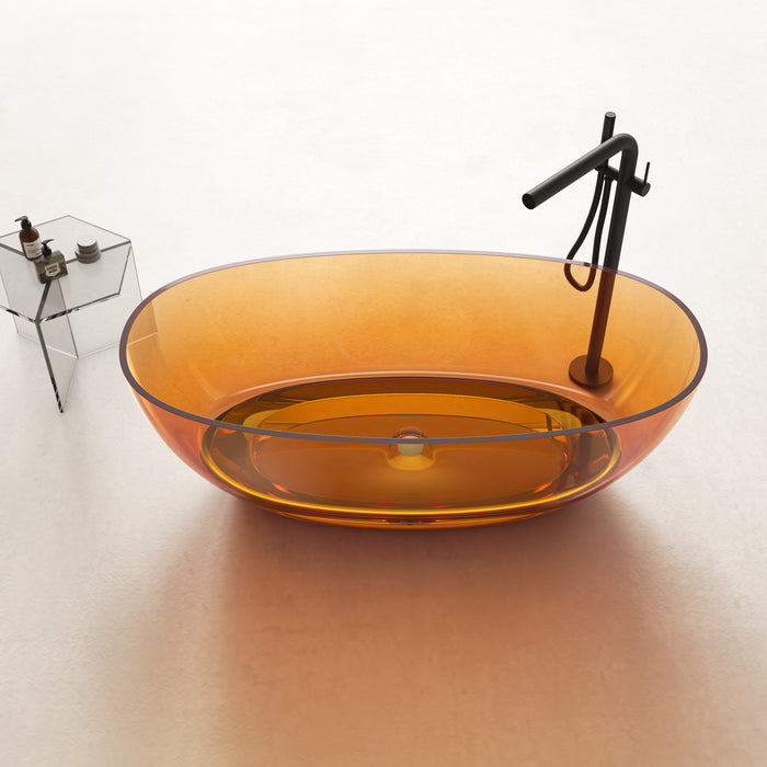 59" or 67” Oval Shaped Stone Resin Freestanding Bathtub, with Polished Chrome Pop Up Drain
