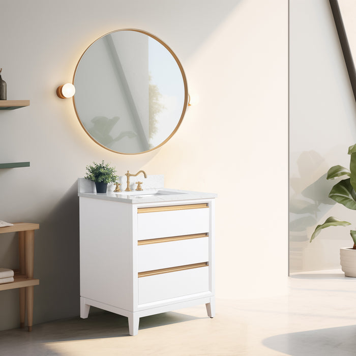 30" Single Sink Bathroom Vanity with Engineered Marble Top