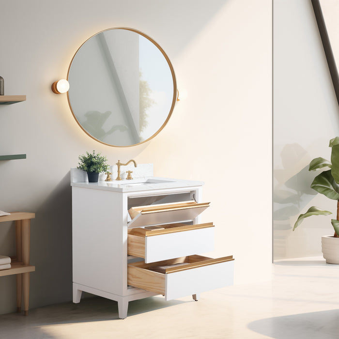 30" Single Sink Bathroom Vanity with Engineered Marble Top