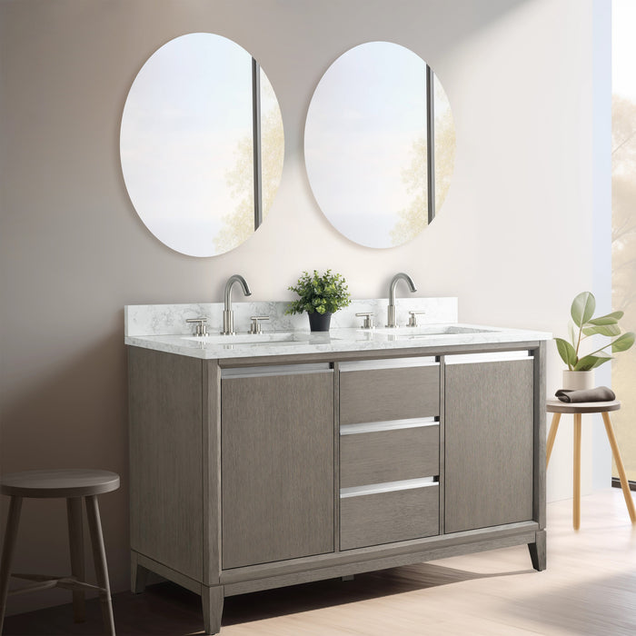 54" Double Sink Bathroom Vanity with Engineered Marble Top, With Soft Closing Doors