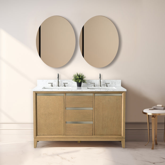 54" Double Sink Bathroom Vanity with Engineered Marble Top, With Soft Closing Doors