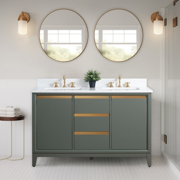 54" Double Sink Bathroom Vanity with Engineered Marble Top, With Soft Closing Doors