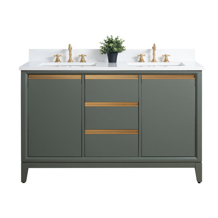 54" Double Sink Bathroom Vanity with Engineered Marble Top, With Soft Closing Doors