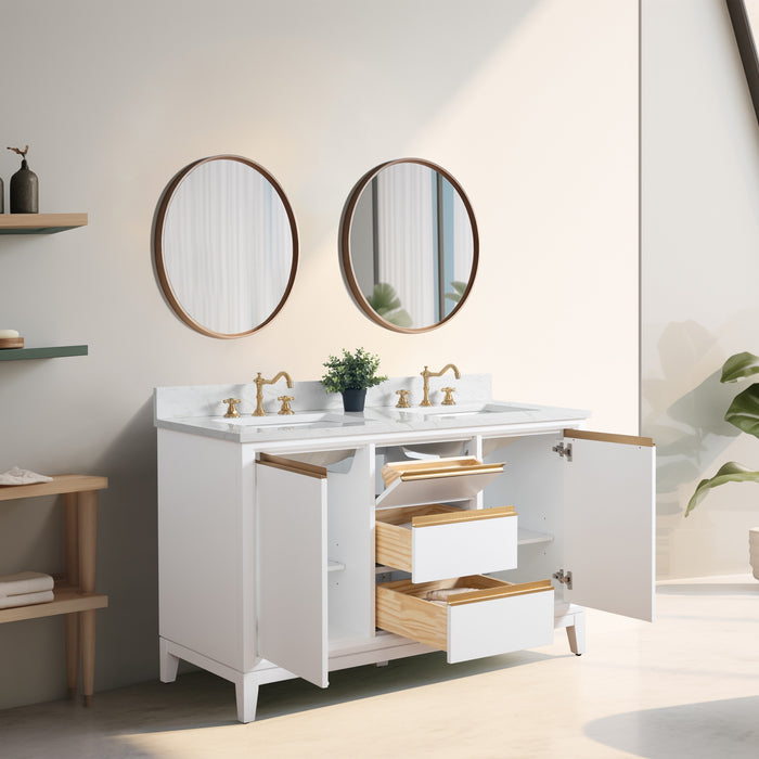 54" Double Sink Bathroom Vanity with Engineered Marble Top