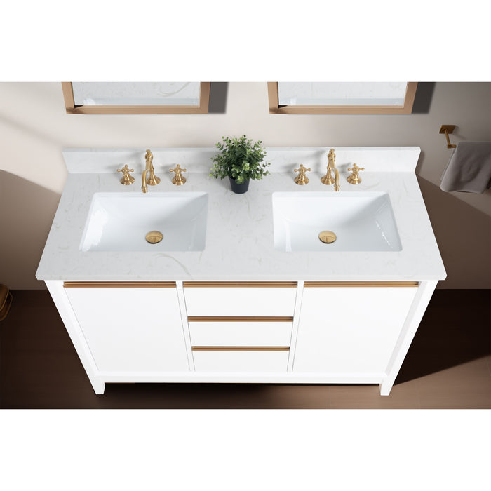 54" Double Sink Bathroom Vanity with Engineered Marble Top, With Soft Closing Doors