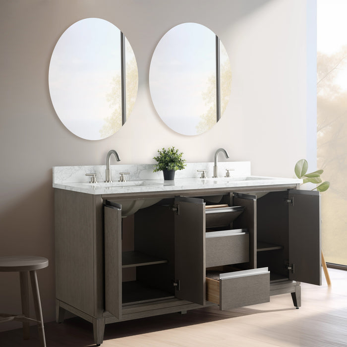 60" Double Sink Bathroom Vanity with Engineered Marble Top