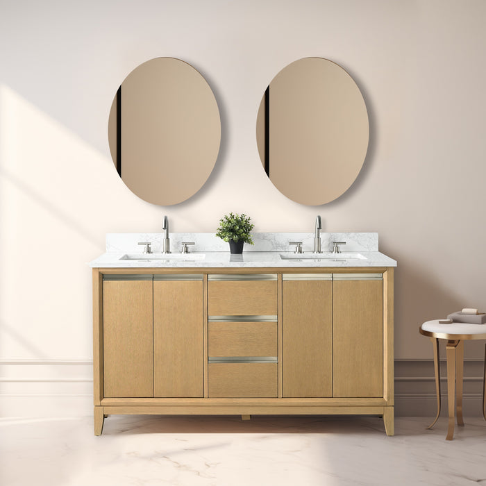 60" Double Sink Bathroom Vanity with Engineered Marble Top