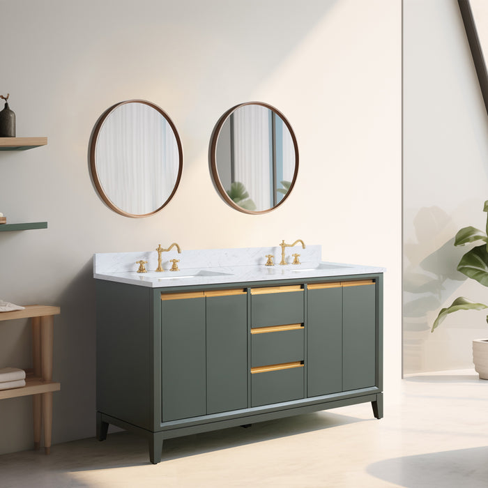 60" Double Sink Bathroom Vanity with Engineered Marble Top