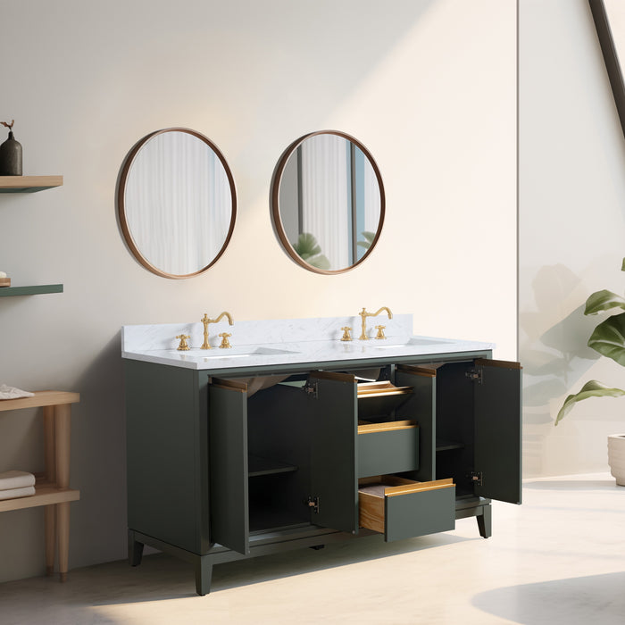 60" Double Sink Bathroom Vanity with Engineered Marble Top