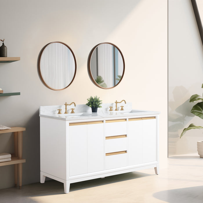 60" Double Sink Bathroom Vanity with Engineered Marble Top