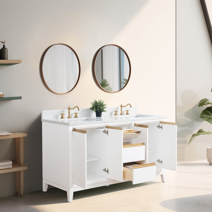 60" Double Sink Bathroom Vanity with Engineered Marble Top