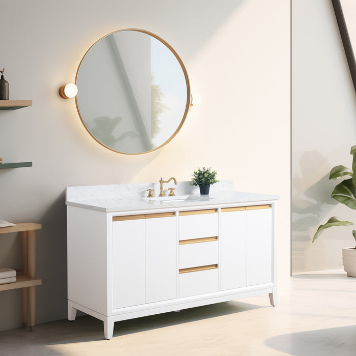 60" Single Sink Bathroom Vanity with Engineered Marble Top