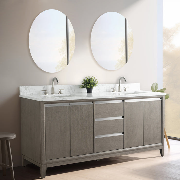 72" Double Sink Bathroom Vanity with Engineered Marble Top