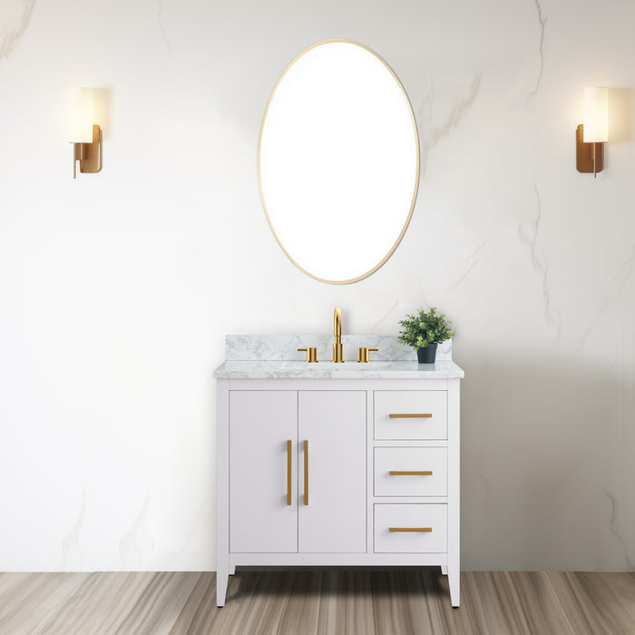 36” Single Sink Bathroom Vanity Cabinet with Engineered Marble Top