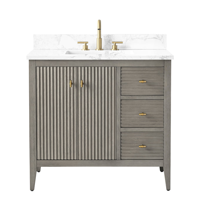 36” Single Sink Bathroom Vanity Cabinet with Engineered Marble Top