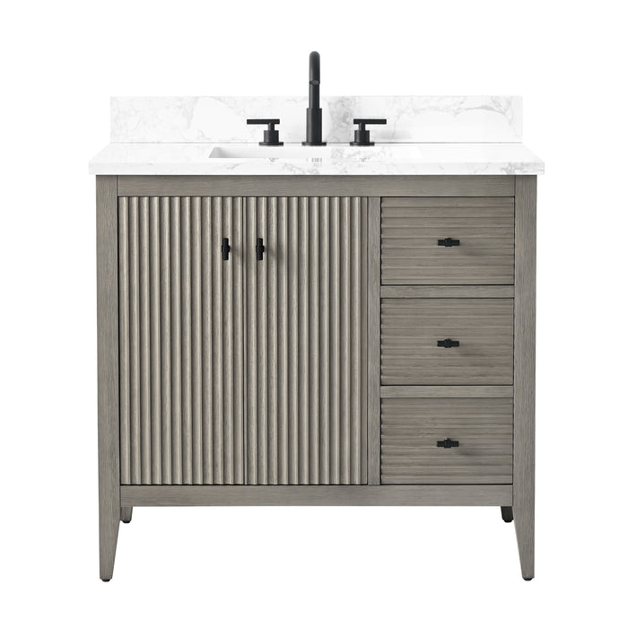 36” Single Sink Bathroom Vanity Cabinet with Engineered Marble Top