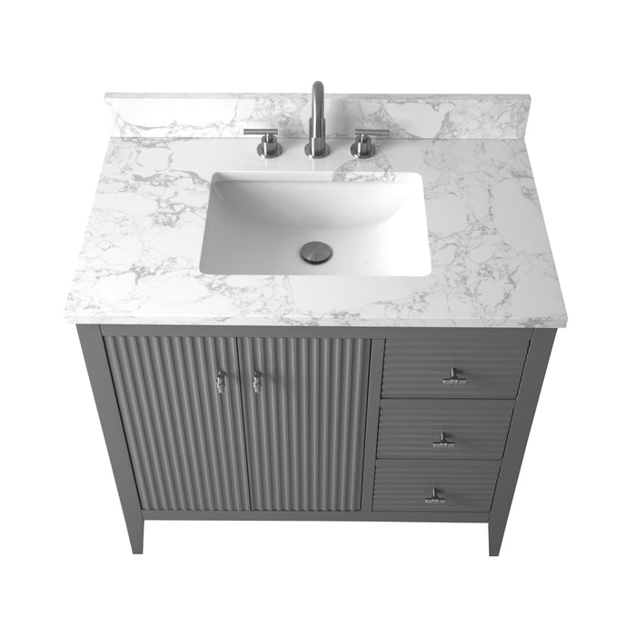 36” Single Sink Bathroom Vanity Cabinet with Engineered Marble Top