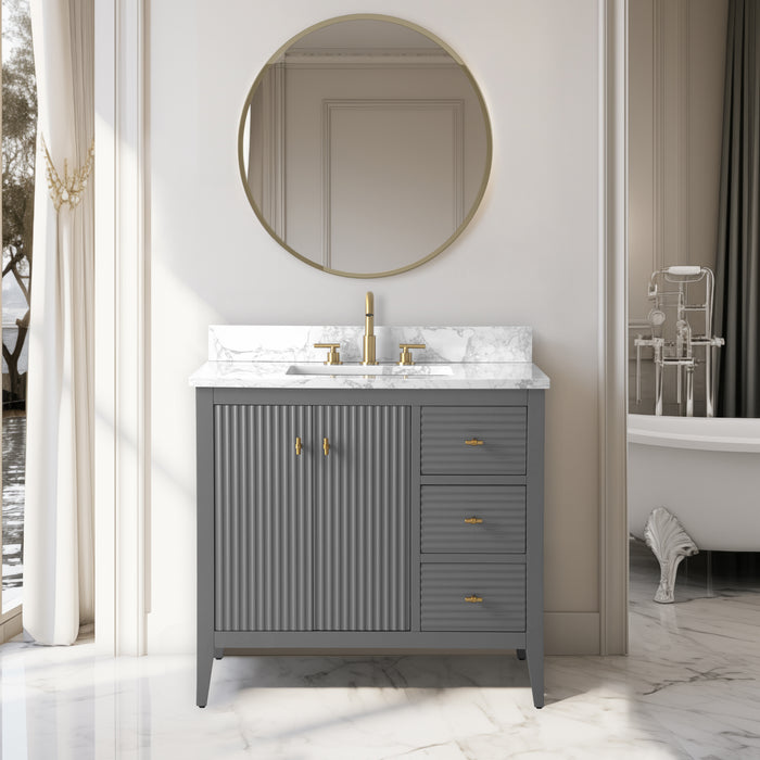 36” Single Sink Bathroom Vanity Cabinet with Engineered Marble Top