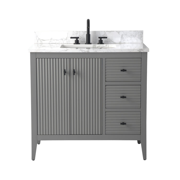 36” Single Sink Bathroom Vanity Cabinet with Engineered Marble Top