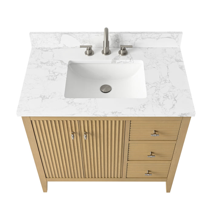 36” Single Sink Bathroom Vanity Cabinet with Engineered Marble Top