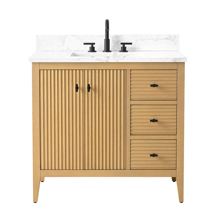 36” Single Sink Bathroom Vanity Cabinet with Engineered Marble Top