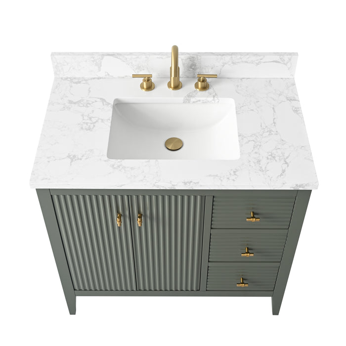 36” Single Sink Bathroom Vanity Cabinet with Engineered Marble Top