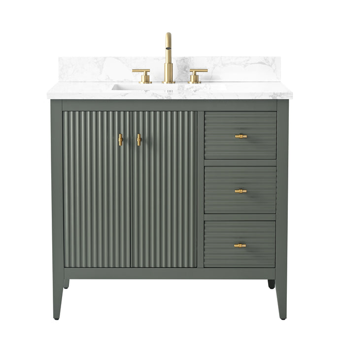 36” Single Sink Bathroom Vanity Cabinet with Engineered Marble Top